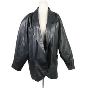 Vintage 80s Switzer's Black Leather Dolman Sleeve Jacket Womens M